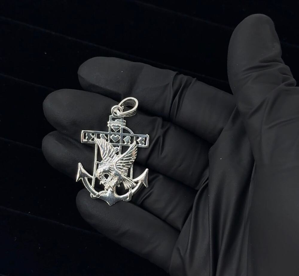 925 Sterling Silver Anchor Cross Eagle Pendant